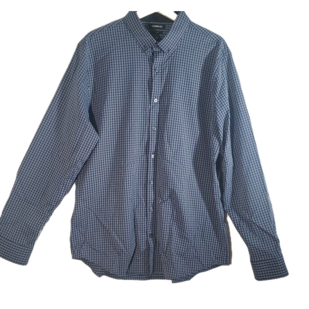 Express Slim Check Button Down Shirt Men's XL‎ Blue / Black